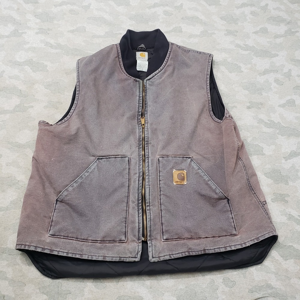 Vintage Carhartt Vest Mens 2XLT Blue V02 MDT Zip Canvas Quilt Lined Workwear